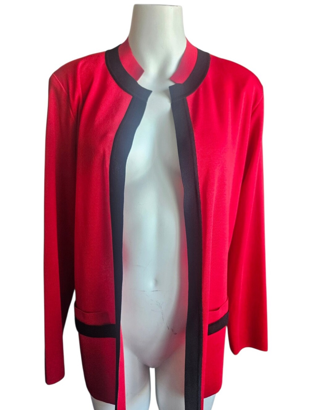 Vintage Open-front Red Travel Knit Cardigan Jacket by Exclusively Misook Medium